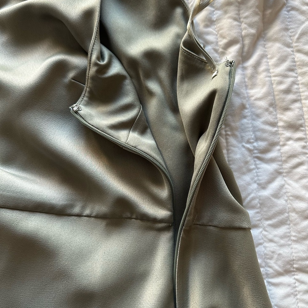 BHLDN One-Shoulder Sage Green Satin Gown - Picture 13 of 14